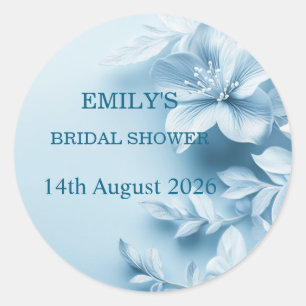 Beautiful Blue Floral Bridal Shower Classic Round Sticker