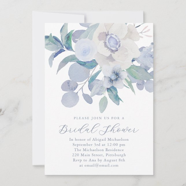 Beautiful Blue Floral Bridal Shower Invitation (Front)