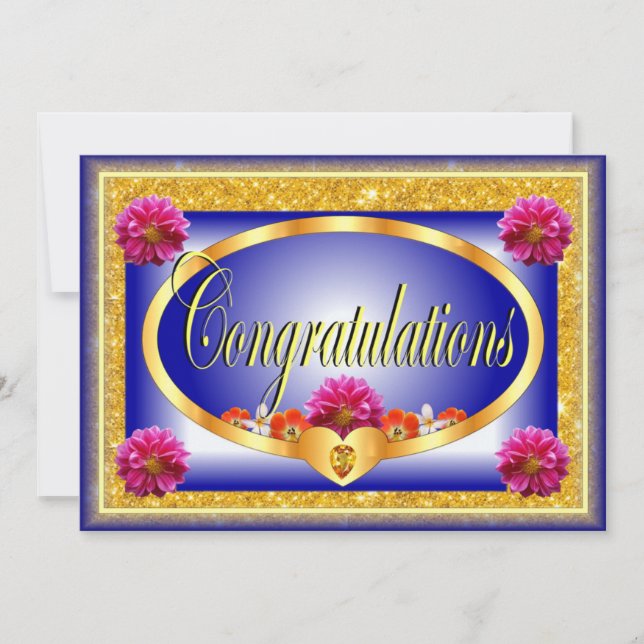Beautiful blue floral design congratulations invitation (Front)