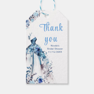 Beautiful Blue Floral Dress Bridal Shower Gift Tags
