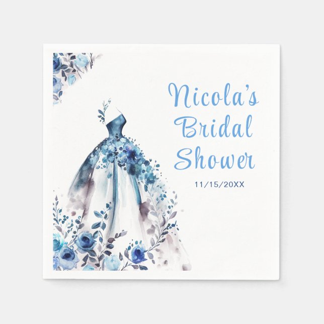 Beautiful Blue Floral Dress Bridal Shower Napkin (Front)