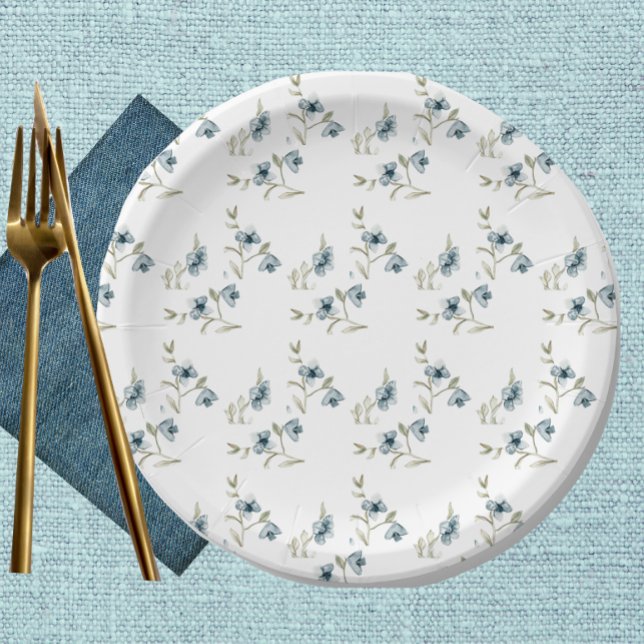 Beautiful Blue Floral French Elegance Paper Plate (Creator Uploaded)