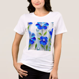 Beautiful Blue Floral Jewel Design with Gemstones  Tri-Blend Shirt