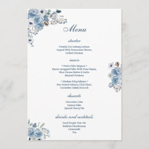 Beautiful Blue Floral Menu