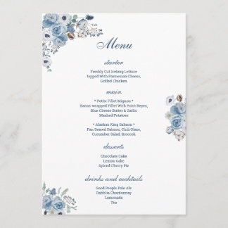 Beautiful Blue Floral Menu