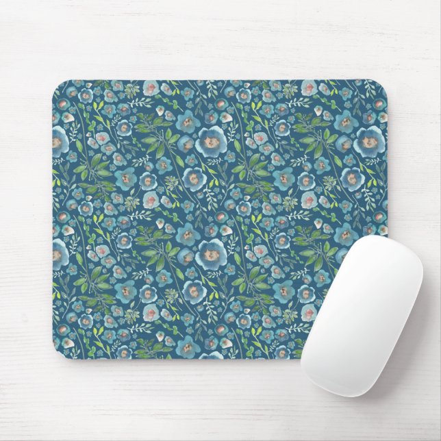 Beautiful Blue Floral Pattern Mouse Pad (With Mouse)