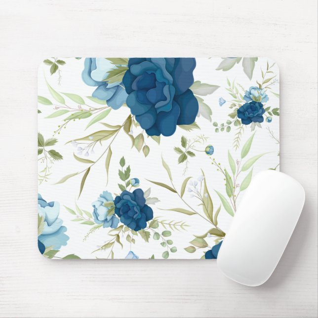 Beautiful Blue Floral Seamless Pattern Mouse Pad (With Mouse)