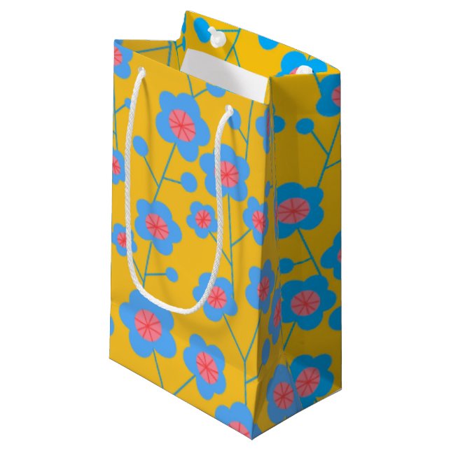 Beautiful blue floral small gift bag (Front Angled)