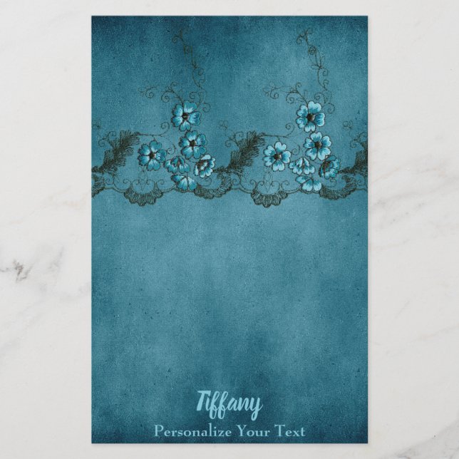 Beautiful Blue Floral Stationery (Front)
