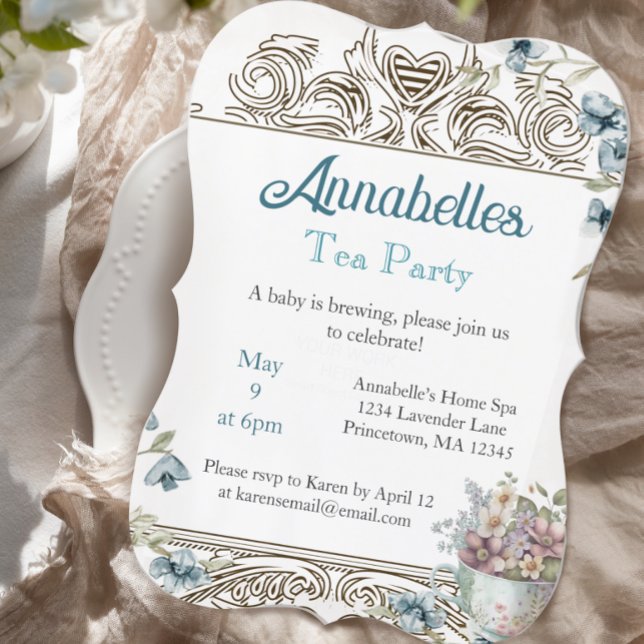 Beautiful Blue Floral Tea Party Baby Shower Invitation (Creator Uploaded)