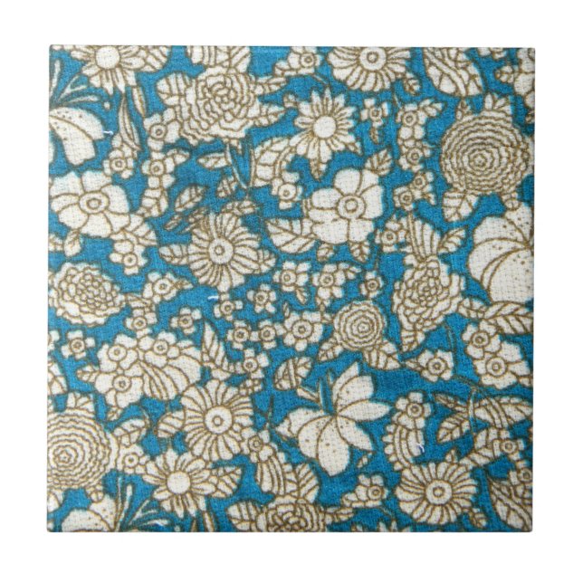 Beautiful blue floral textile pattern tile (Front)