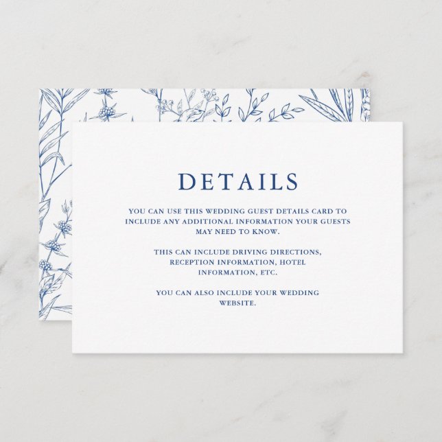 Beautiful Blue Floral Wedding Guest Detail (Front/Back)