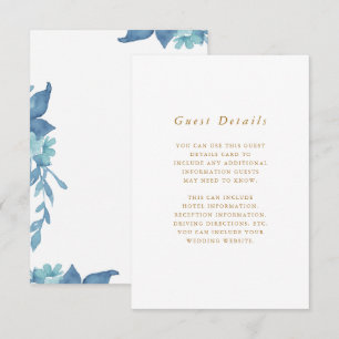 Beautiful Blue Floral Wedding Guest Detail Enclosure Card