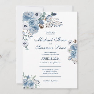 Beautiful Blue Floral Wedding Invitation