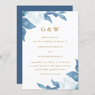 Beautiful Blue Floral with Gold Colour Monograms Invitation