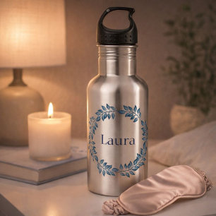 Beautiful Blue Floral Wreath Customise 532 Ml Water Bottle