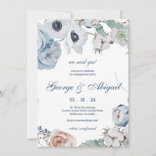 Beautiful Blue Florals Engagement Invitation