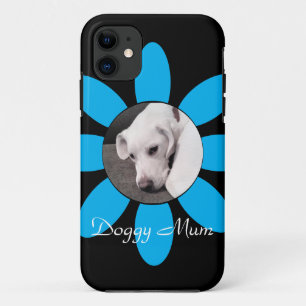 Beautiful Blue Flower Frame Cute Puppy Dog Black Case-Mate iPhone Case