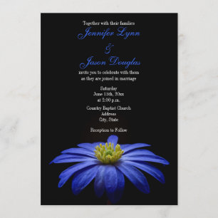 Beautiful Blue Flower on Black Wedding Invitations