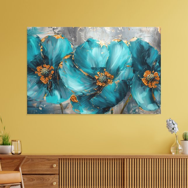 Beautiful Blue Flower Painting – Floral Art Print (Insitu(LivingRoom))