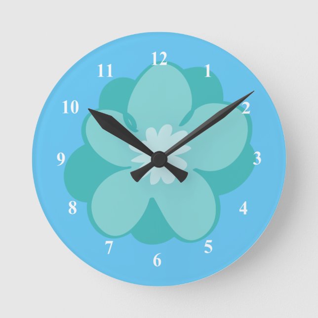 Beautiful Blue Flower Round Clock (Front)