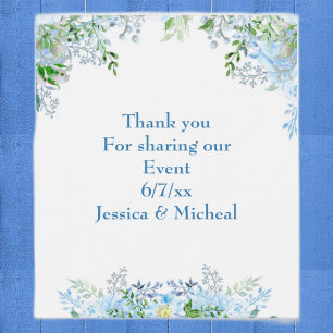 Beautiful blue flower thank you wine label