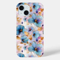 Beautiful Blue Flowers Alcohol Ink in Soft Pastels