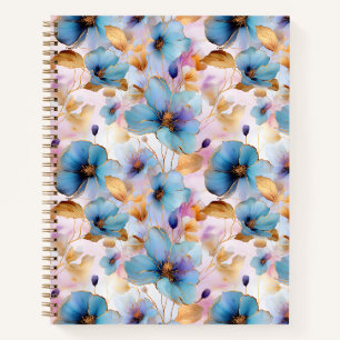 Beautiful Blue Flowers Alcohol Ink in Soft Pastels Notebook