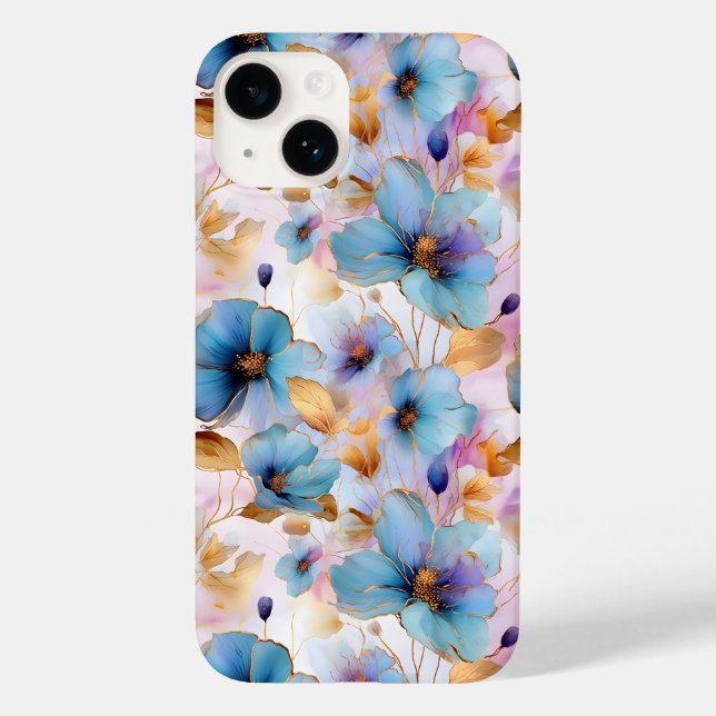 Beautiful Blue Flowers Alcohol Ink Pastel Case-Mate iPhone Case (Back)