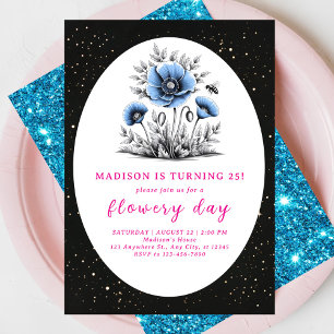 Beautiful blue flowers birthday invitation