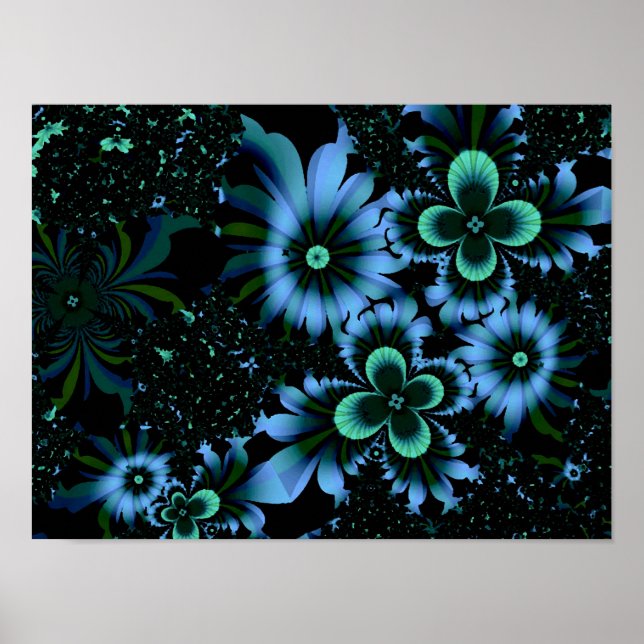 Beautiful Blue Flowers Fine Fractal Art Poster (Front)