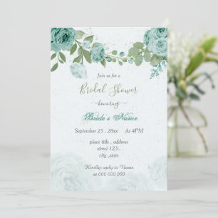 beautiful blue flowers green leaves bridal shower invitation