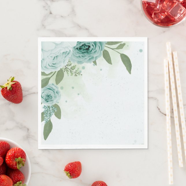 beautiful blue flowers greenery botanical napkins (Insitu)