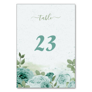 beautiful blue flowers greenery botanical table number