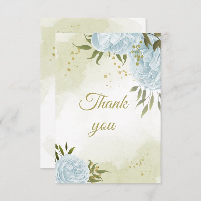 beautiful blue flowers greenery botanical thank you card (Front/Back)
