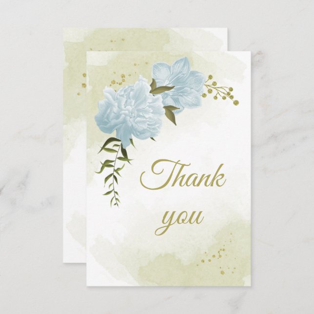 beautiful blue flowers greenery botanical thank you card (Front/Back)
