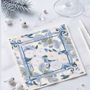 Beautiful Blue Foliage Winter Wedding Napkin