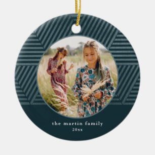 Beautiful Blue Geometric Pattern Photo Christmas Ceramic Tree Decoration