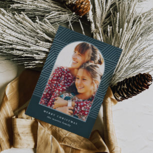 Beautiful Blue Geometric Pattern Photo Christmas Holiday Card