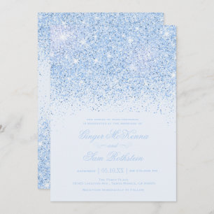 Beautiful Blue Glitter Wedding Invitations