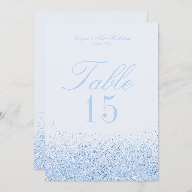Beautiful Blue Glitter Wedding Table Number Cards (Front/Back)