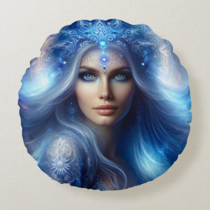 Beautiful blue Goddess Round Cushion