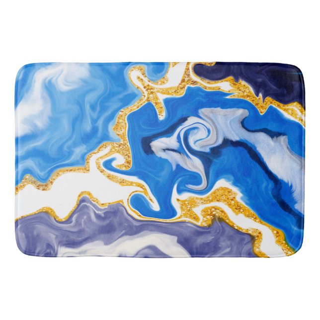 Beautiful Blue, Gold and White Swirls like Water   Bath Mat (Front)