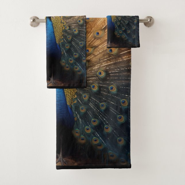 Beautiful blue gold peacock towel (Insitu)