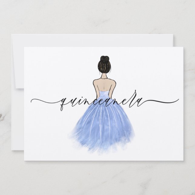 Beautiful Blue Gown Dress Script Quinceanera Party Invitation (Front)