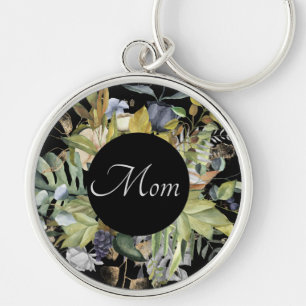 Beautiful Blue & Green Floral Frame Mum Key Ring