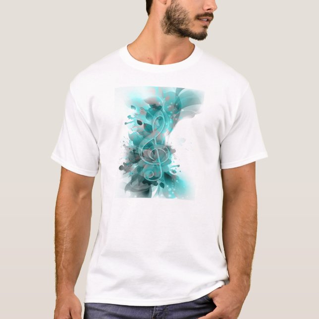 Beautiful blue grey cool splatter flowers leaves T-Shirt (Front)