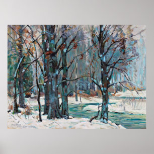 Beautiful Blue Grey Winter Snow Scene Poster