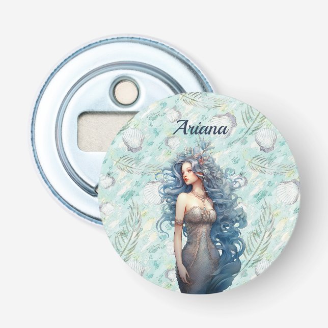 Beautiful Blue-Haired Mermaid  Bottle Opener (Front)