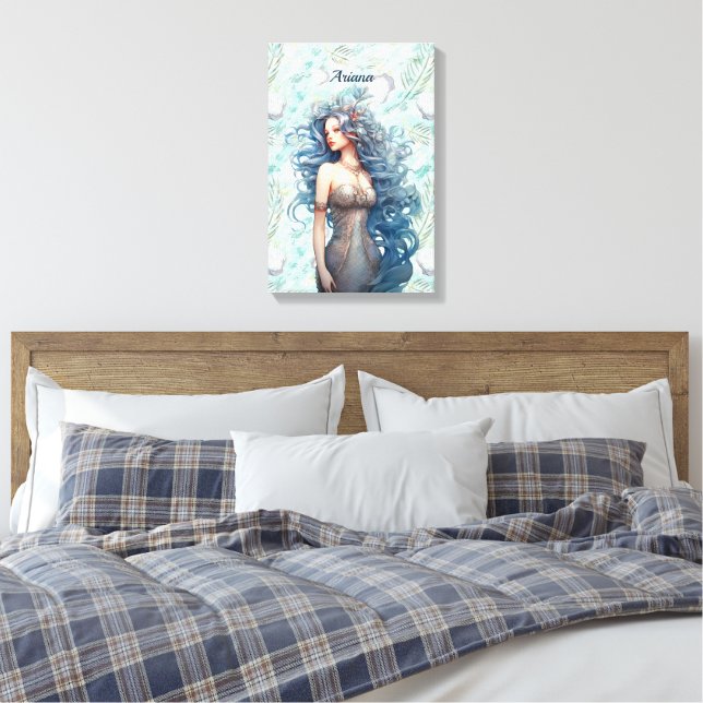 Beautiful Blue-Haired Mermaid  Canvas Print (Insitu(Bedroom))